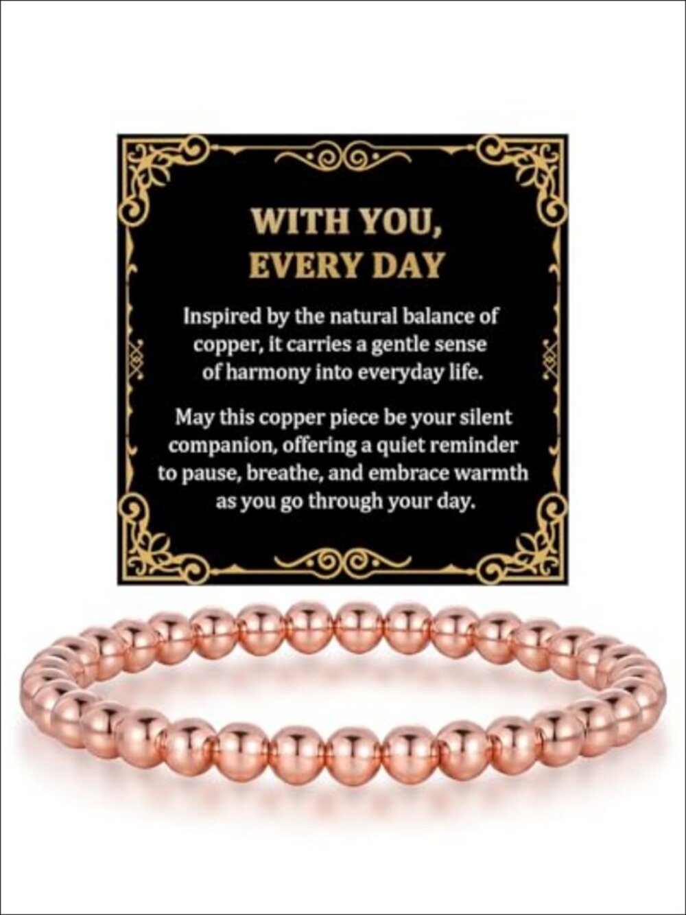 Copper Beaded Bracelet Unisex Stretch Minimalist Gift